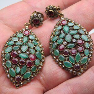 "14k Gold Genuine Diamond Emerald Ruby  Hand Crafted Earring"